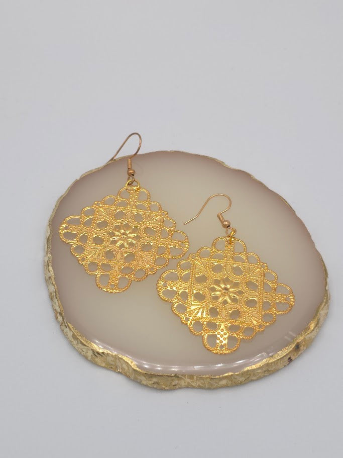 Gold Filigree Dangle Earrings