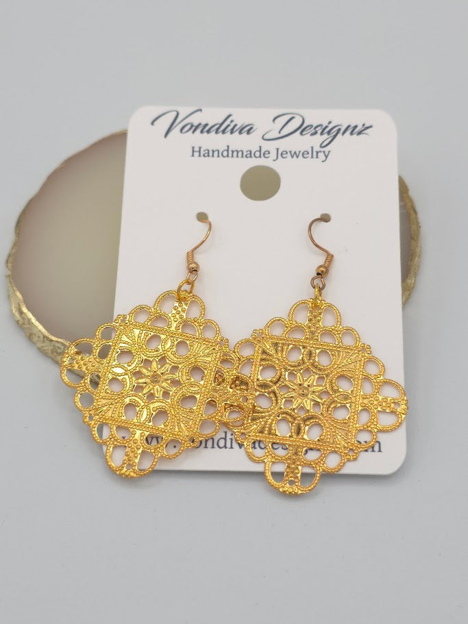 Gold Filigree Dangle Earrings