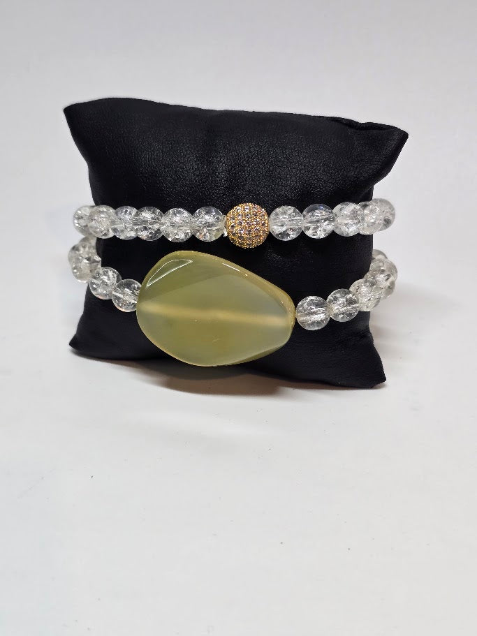 Clear Acrylic Beaded Bracelet Set with Yellow Gemstone