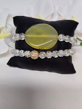 Clear Acrylic Beaded Bracelet Set with Yellow Gemstone