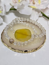Clear Acrylic Beaded Bracelet Set with Yellow Gemstone