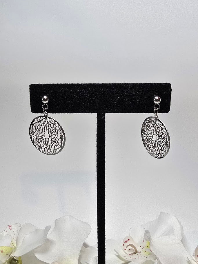 Silver Mandala Drop Earrings