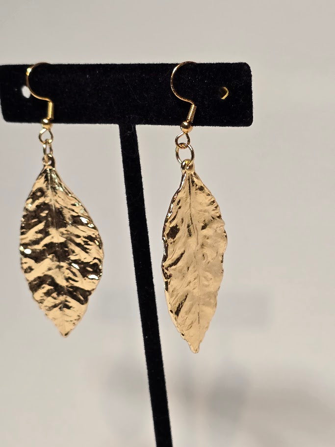 Hammered Gold Leaf Dangle Earrings