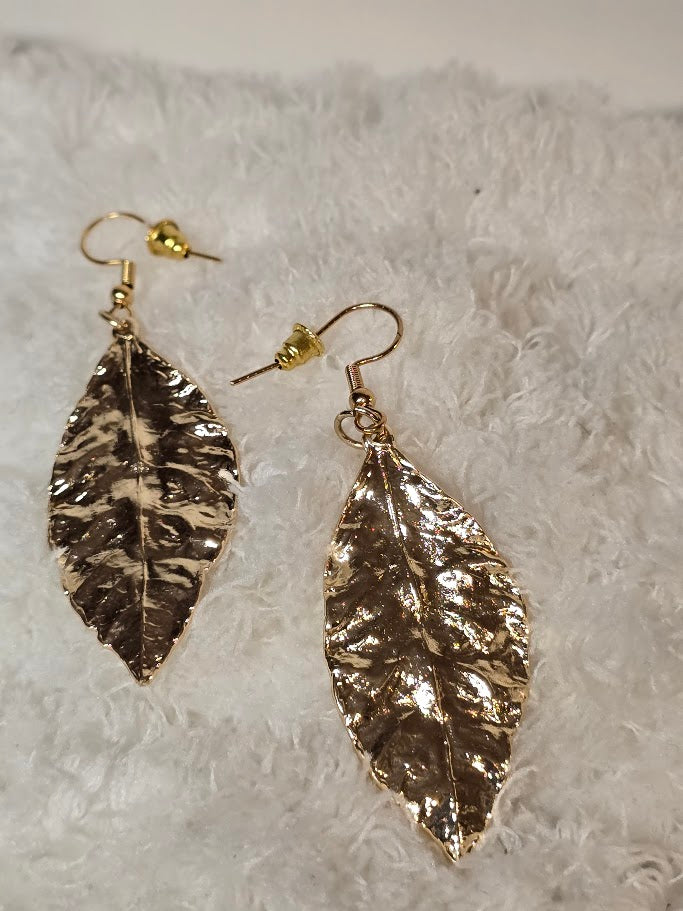 Hammered Gold Leaf Dangle Earrings