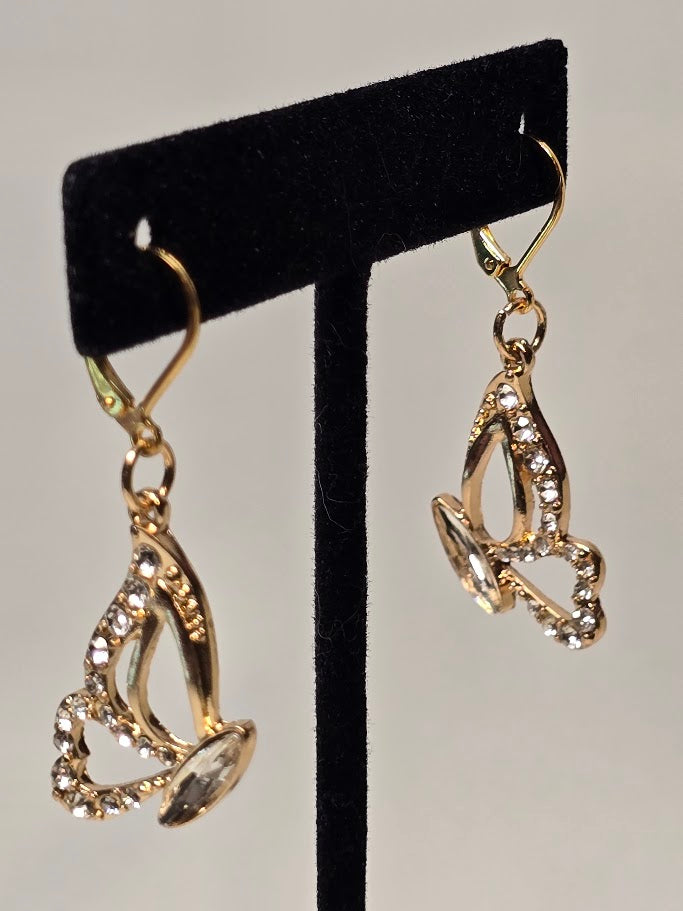 Gold Rhinestone Butterfly Earrings