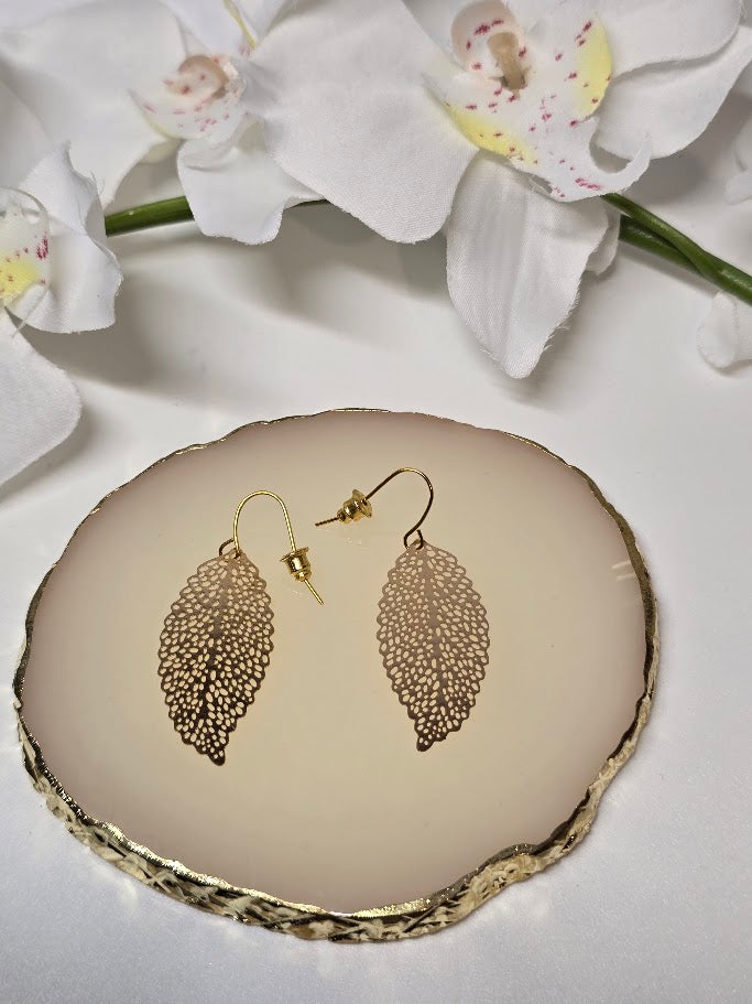 Gold Filigree Leaf Drop Earrings