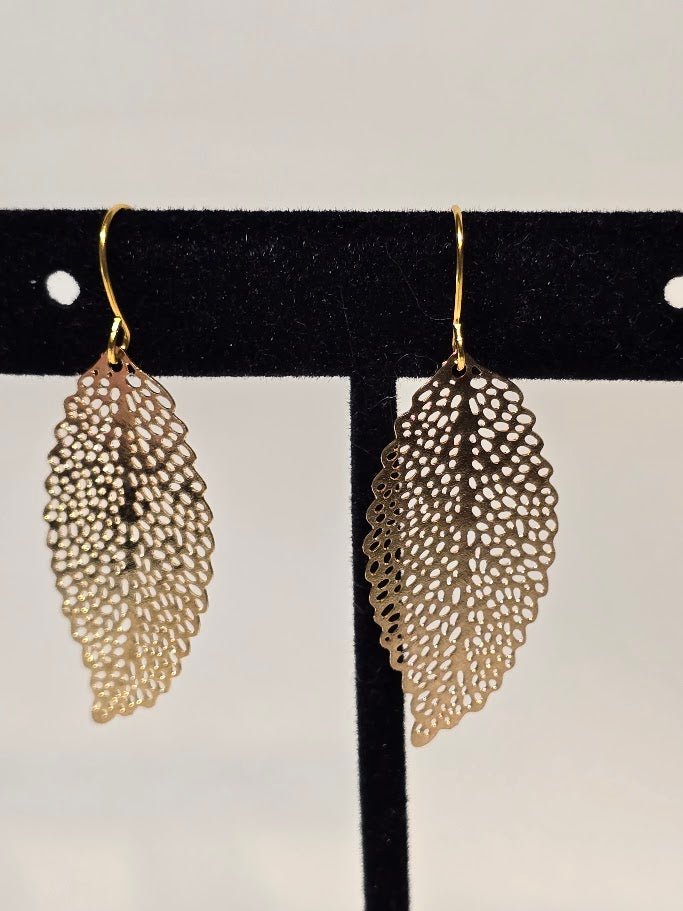 Gold Filigree Leaf Drop Earrings
