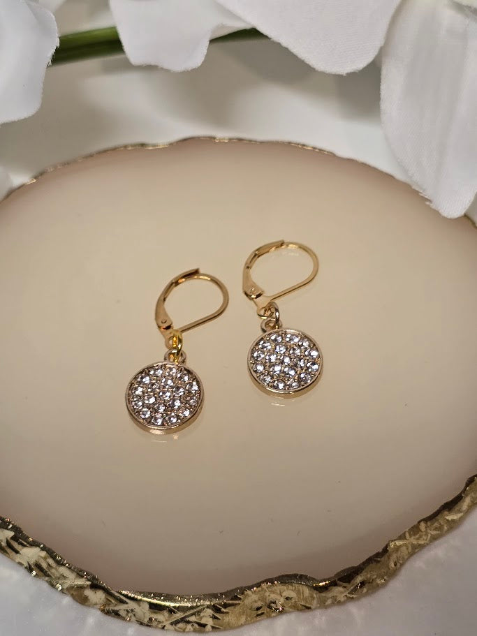 Gold Crystal Disc Earrings