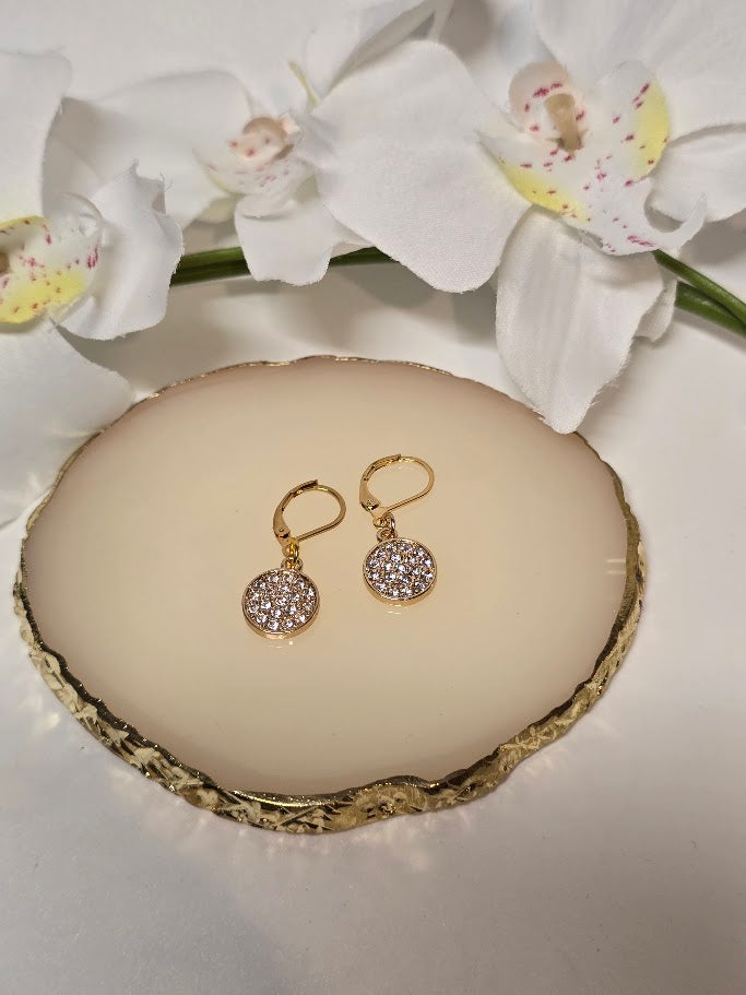 Gold Crystal Disc Earrings