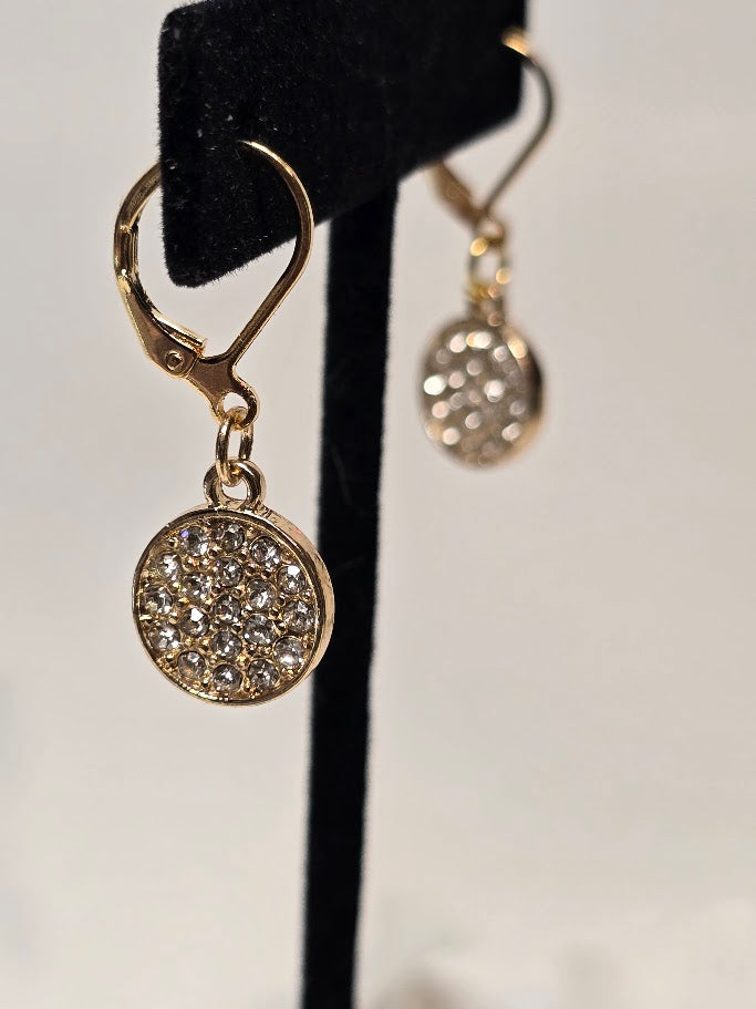Gold Crystal Disc Earrings