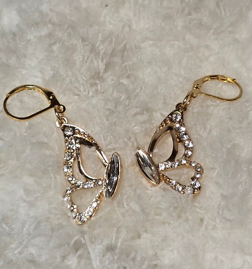 Gold Rhinestone Butterfly Earrings