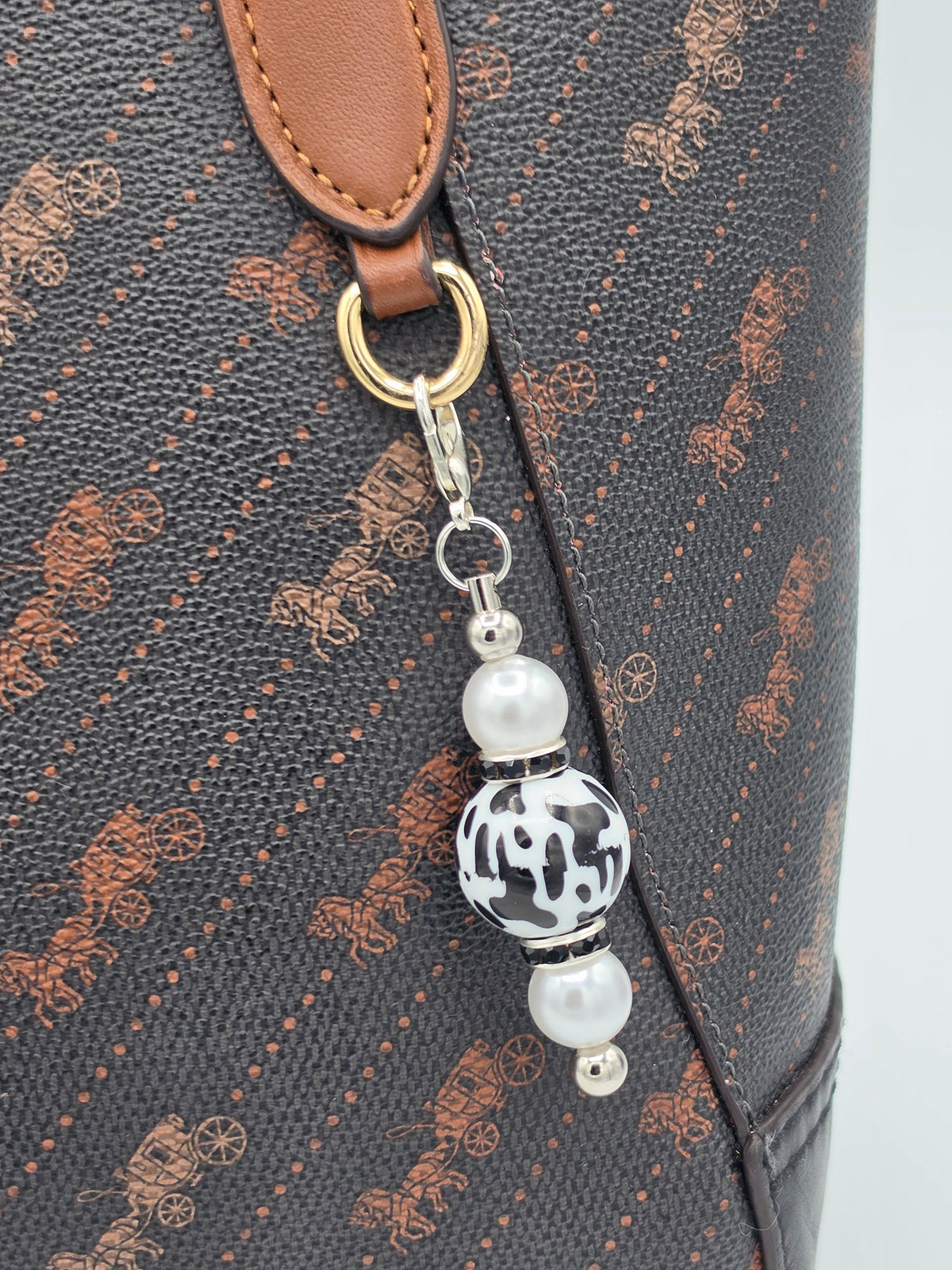 Black & White Beaded Keychain & Bag Charm