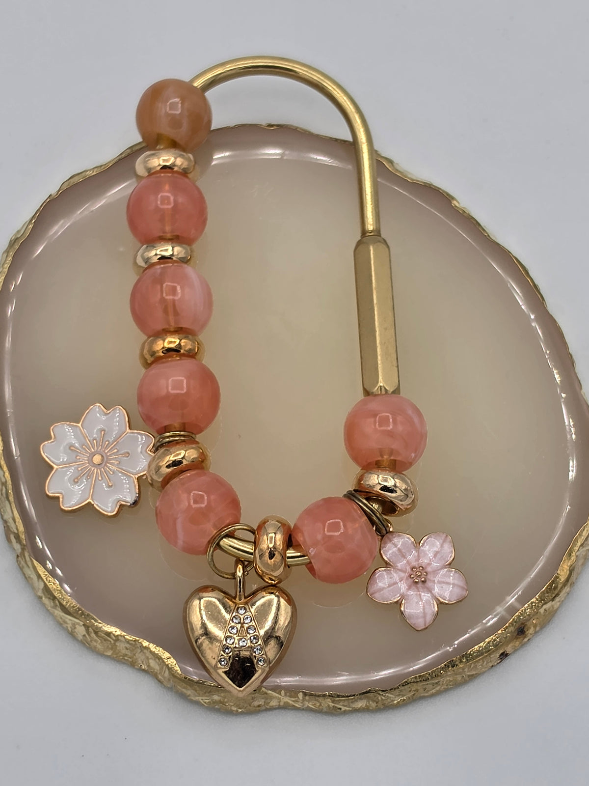 Peach Beaded Initial Purse Hook & Bag Charm