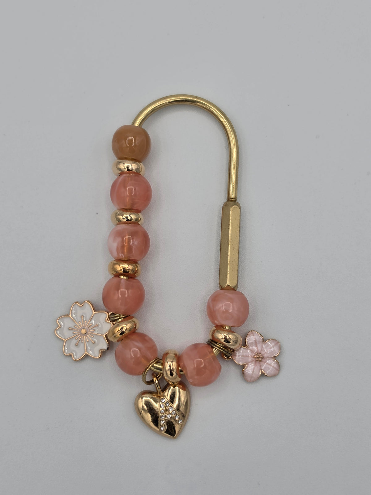 Peach Beaded Initial Purse Hook & Bag Charm