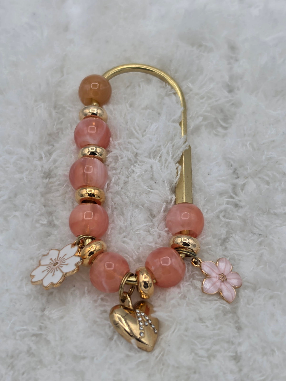 Peach Beaded Initial Purse Hook & Bag Charm