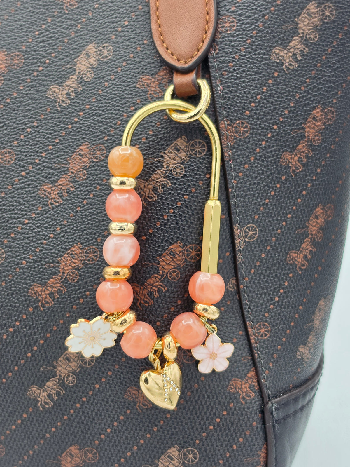 Peach Beaded Initial Purse Hook & Bag Charm