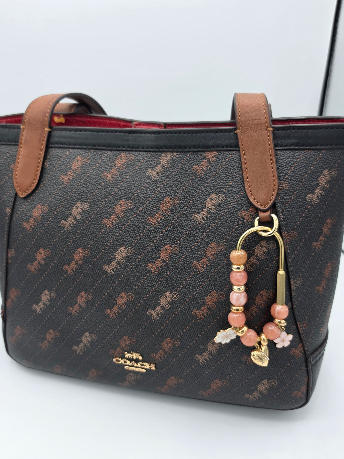 Peach Beaded Initial Purse Hook & Bag Charm