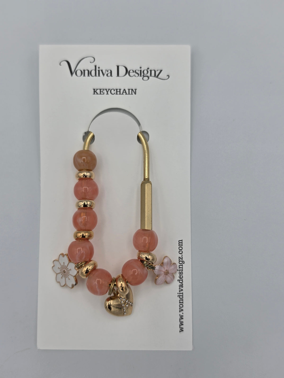 Peach Beaded Initial Purse Hook & Bag Charm