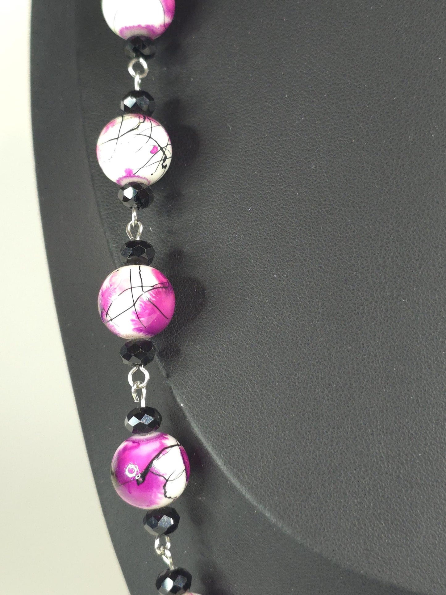 Purple & White Beaded Necklace Set – Handmade Statement Jewelry – One of a Kind Necklace and Earrings