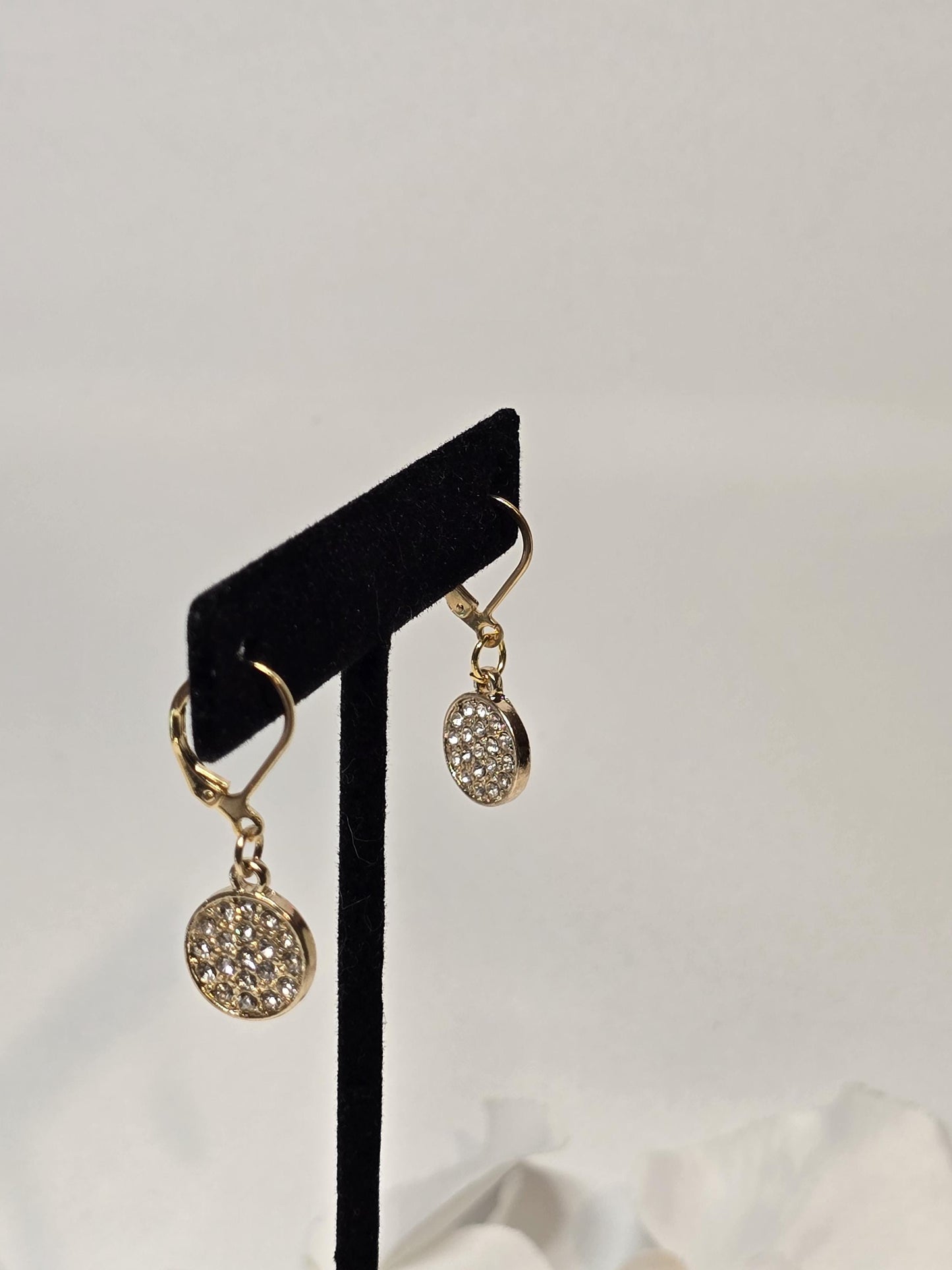 Gold Crystal Disc Earrings, Sparkly Leverback Earrings, Elegant Minimalist Jewelry for Women