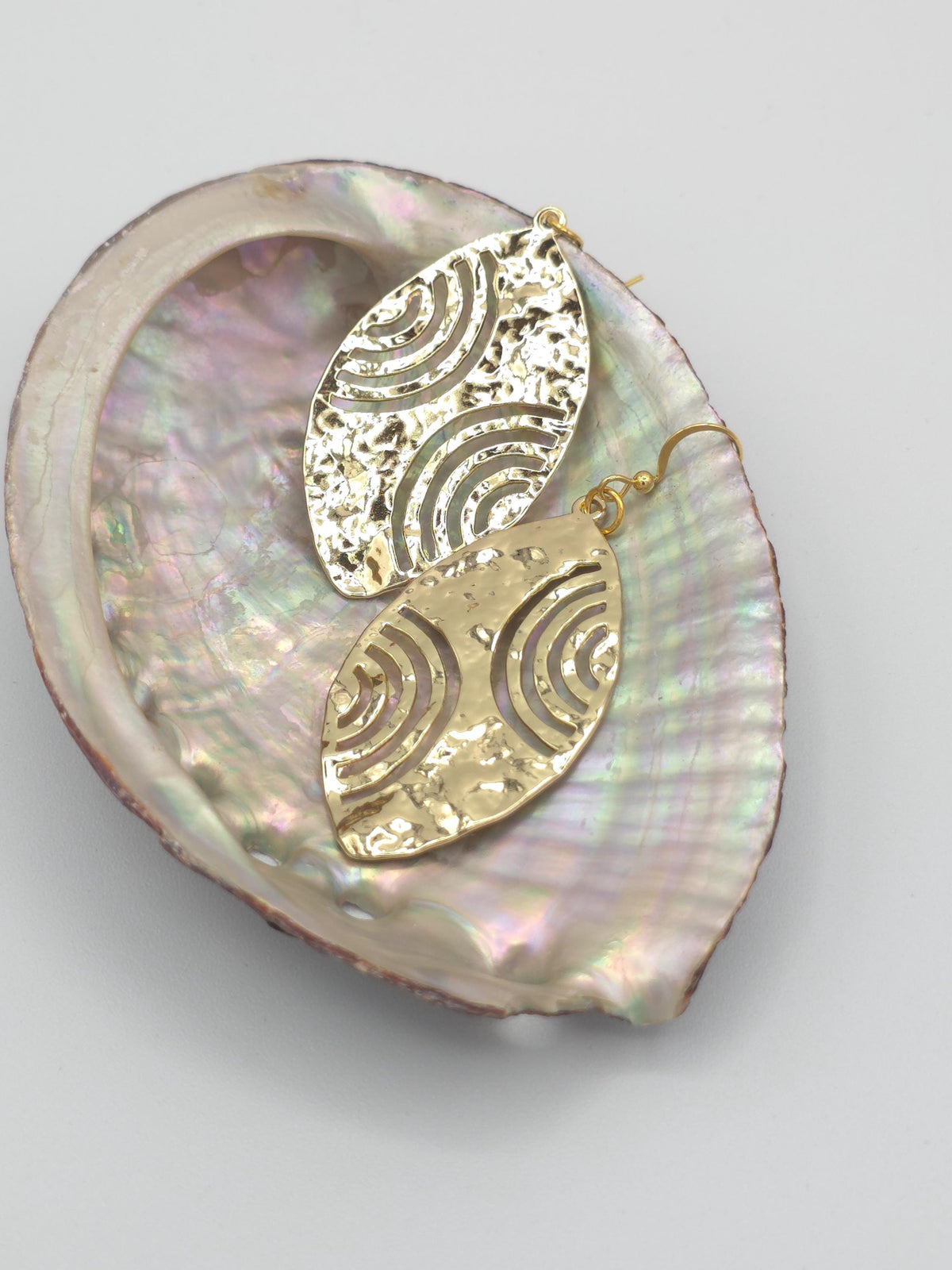 Gold Textured Oval Dangle Earrings