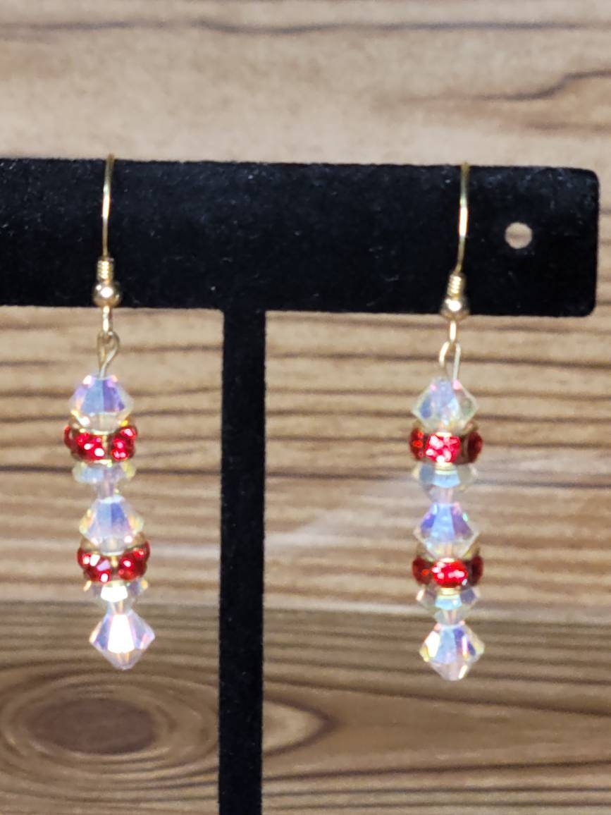 Gold Red Crystal Earrings | Handmade Dangle Earrings | Sparkle Jewelry