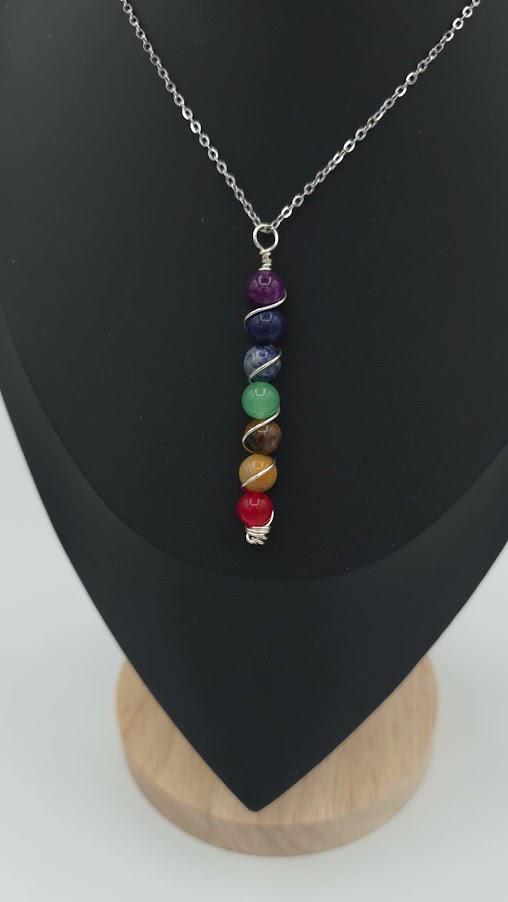 7 Chakra Gemstone Pendant Necklace | Silver Wire-Wrapped Healing Jewelry