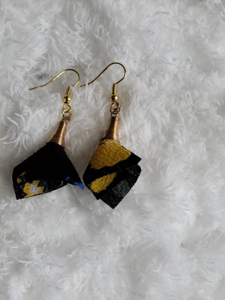 Handmade Fabric Petal Earrings – Lightweight Boho Dangle, Gift for Her