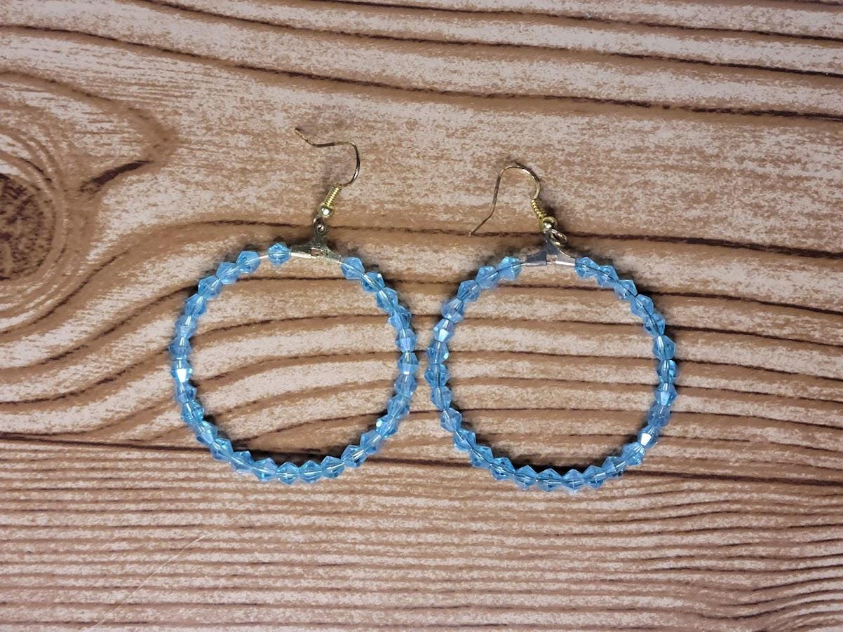 Blue Crystal Beaded Hoop Earrings | Lightweight Statement Jewelry
