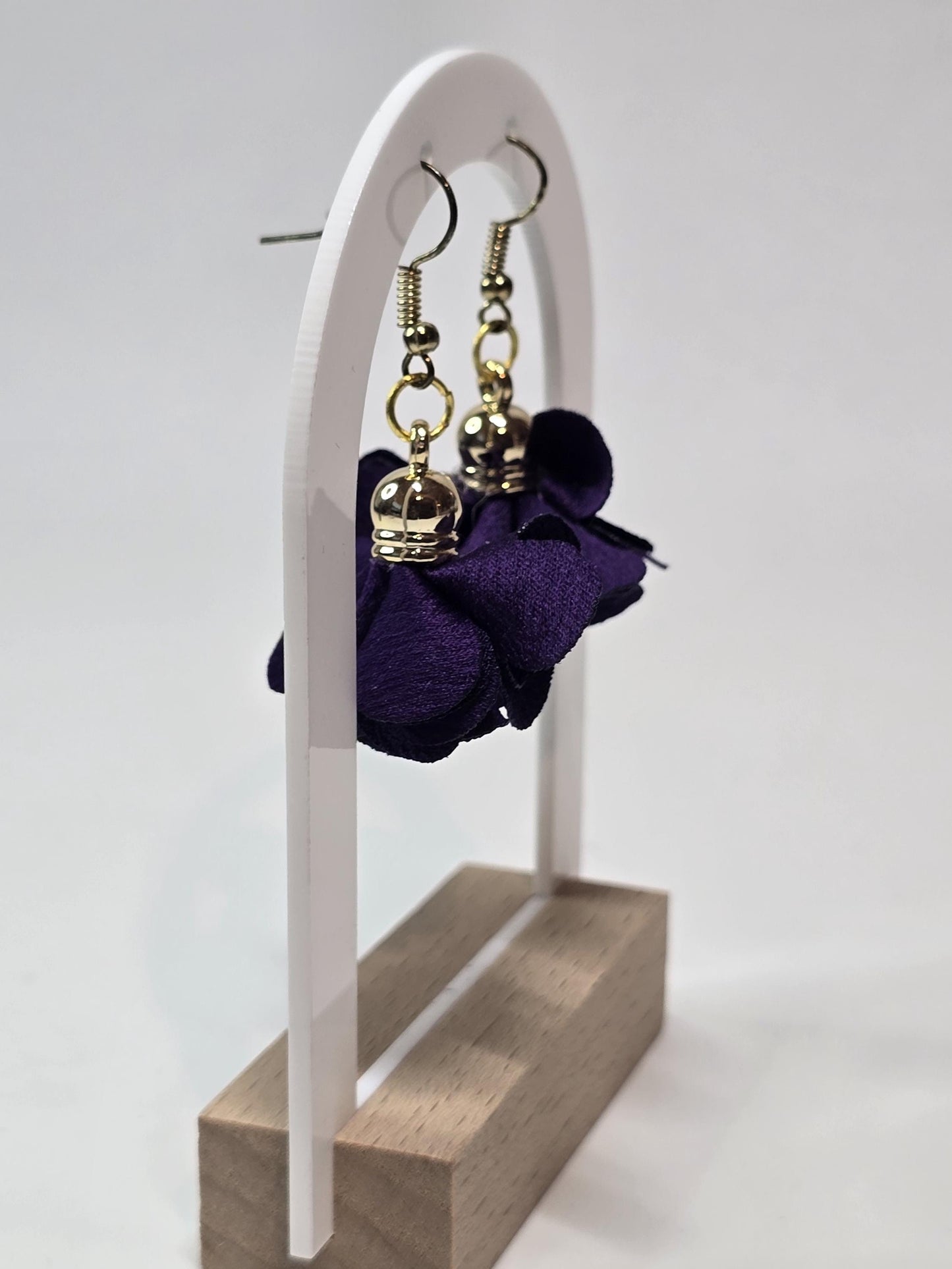 Fabric Flower Earrings | Purple Burgundy Turquoise Floral Earrings | Handmade Lightweight Dangle Jewelry