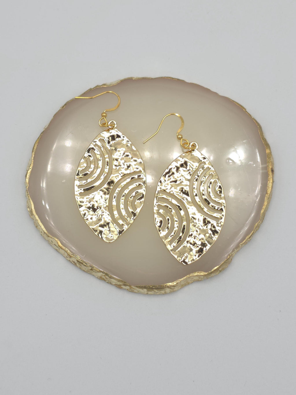 Gold Textured Oval Dangle Earrings