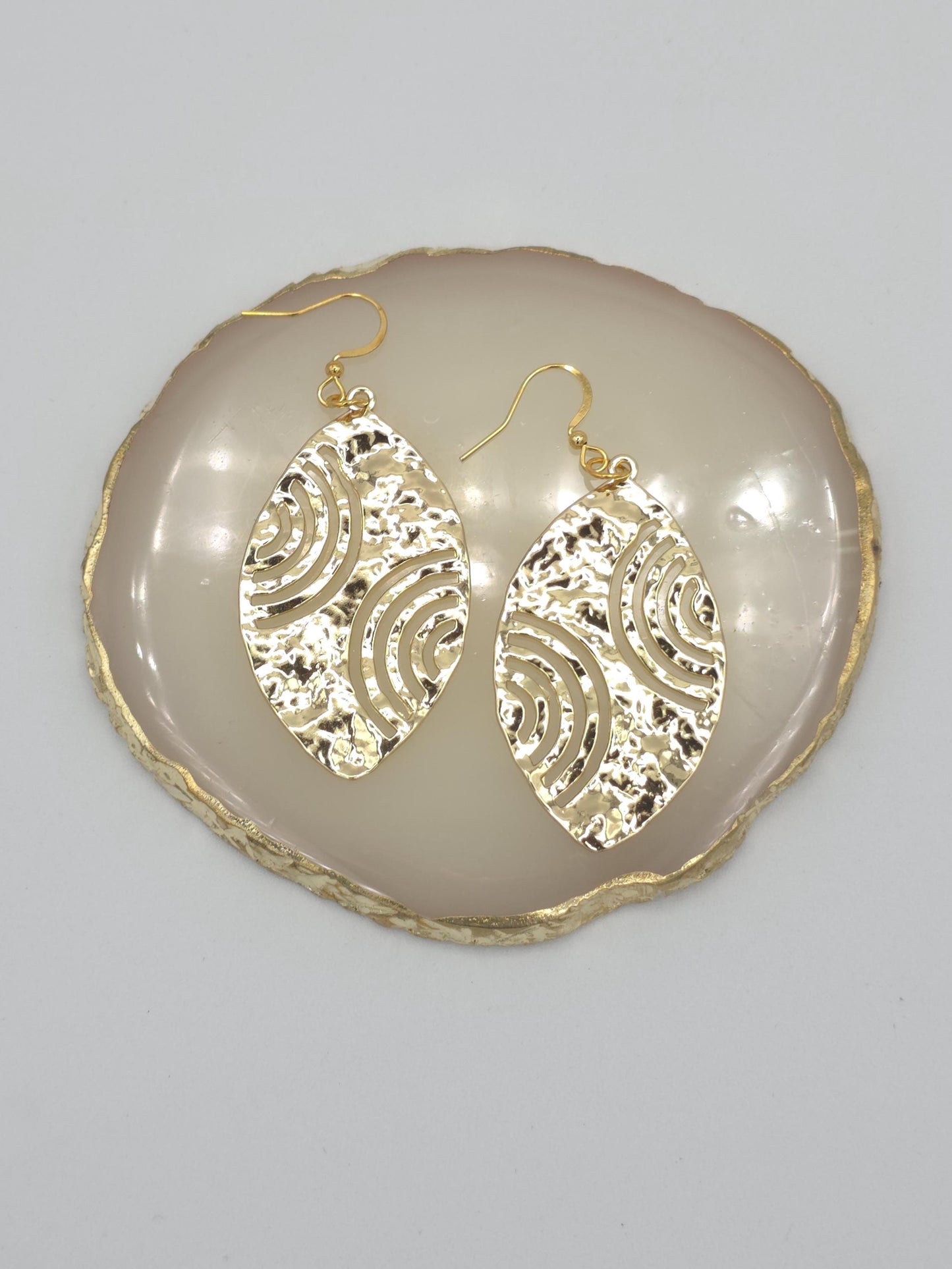 Gold Statement Earrings | Textured Oval Dangle Earrings | Handmade Bold Jewelry