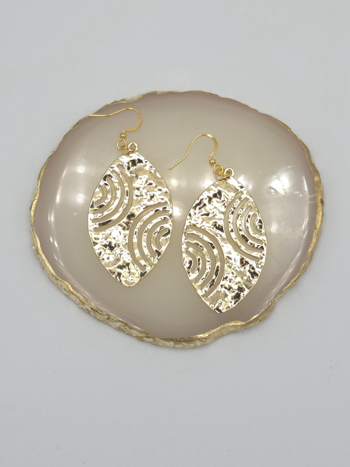 Gold Textured Oval Dangle Earrings