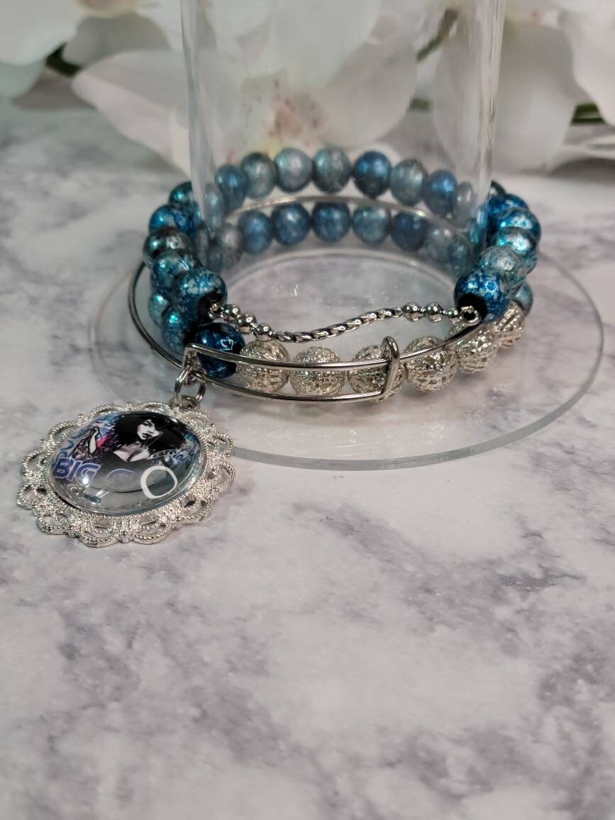 Bangle charm Bracelet/Blue Fluffy Girls Rock charm bracelet/Blue Bracelet Stack