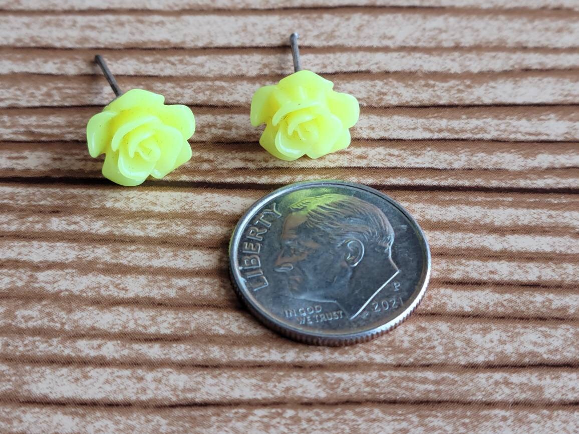 Handmade Neon Yellow Flower Stud Earrings