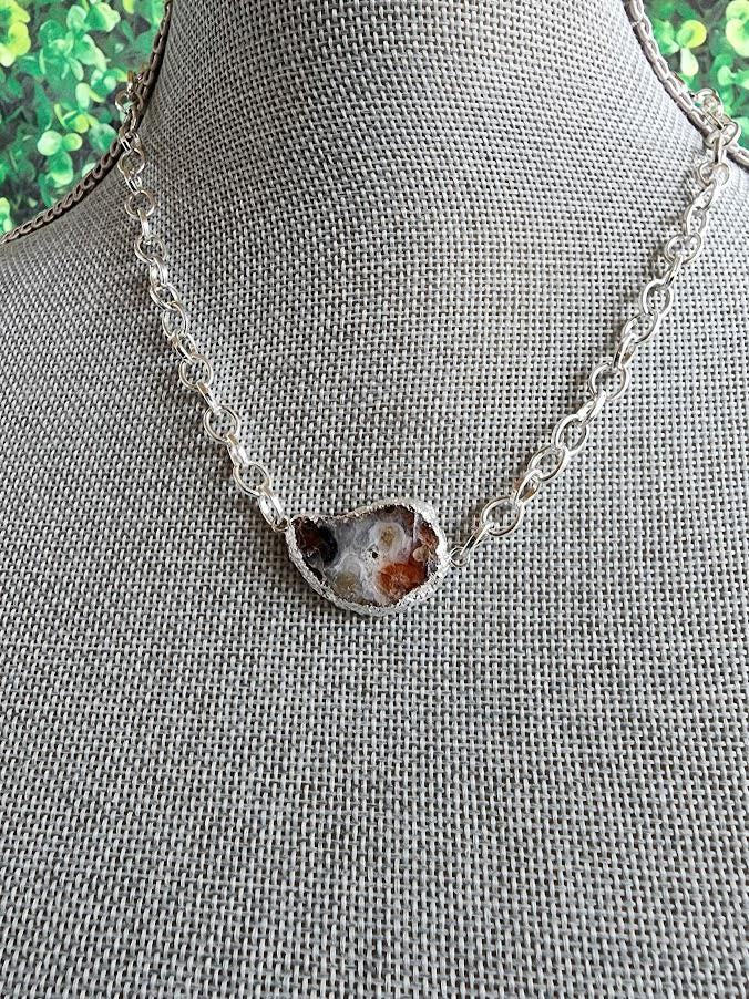 Raw Stone Necklace | Silver Chain Gemstone Necklace | Handmade One of a Kind Jewelry