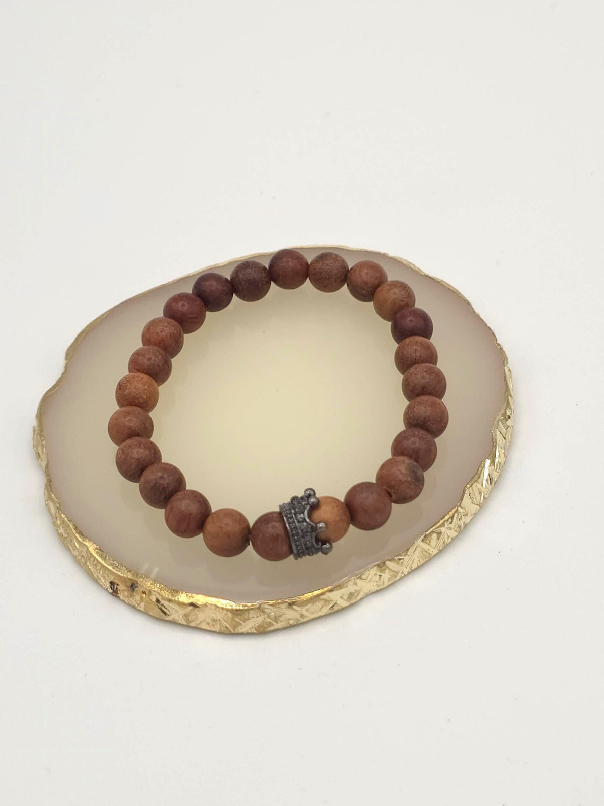 Brown Beaded Bracelet with Crown Charm