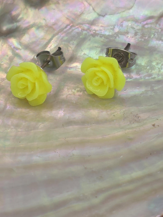 Handmade Neon Yellow Flower Stud Earrings