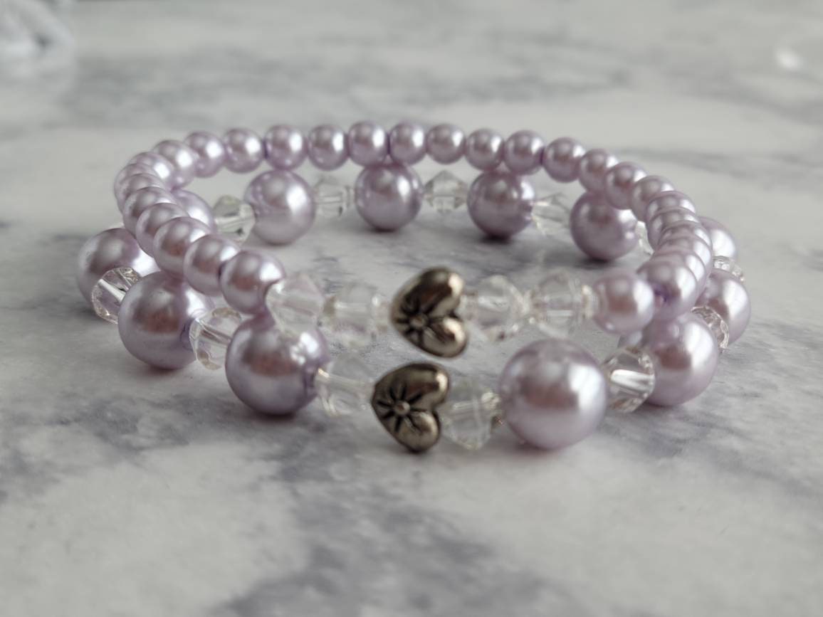 Lavender heart charm bracelet set
