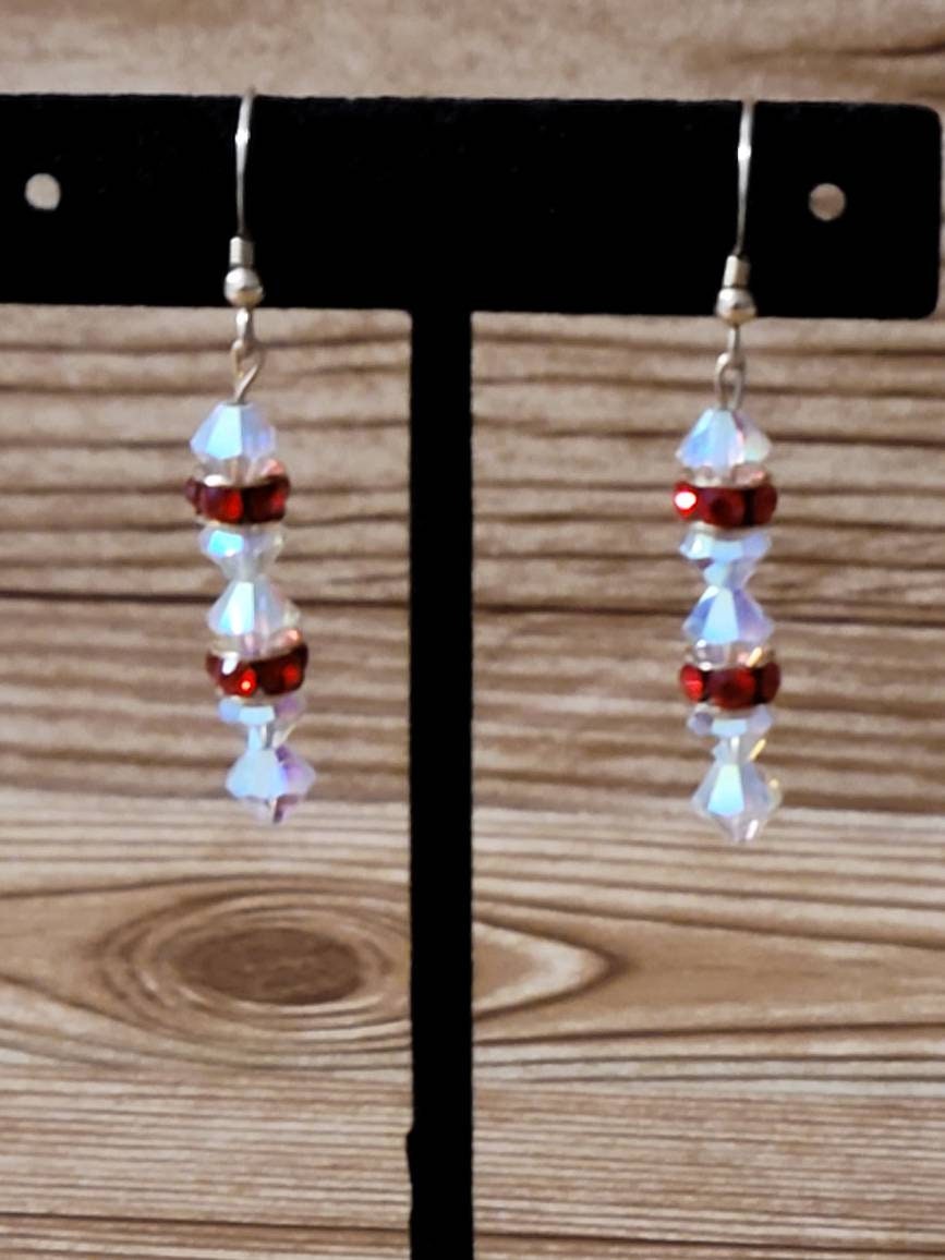Gold Red Crystal Earrings | Handmade Dangle Earrings | Sparkle Jewelry