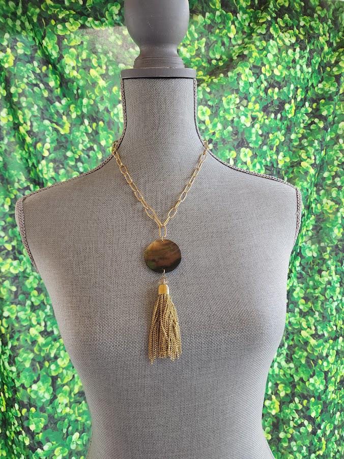 Mother of Pearl Necklace with Gold Tassel | Coastal Statement Jewelry