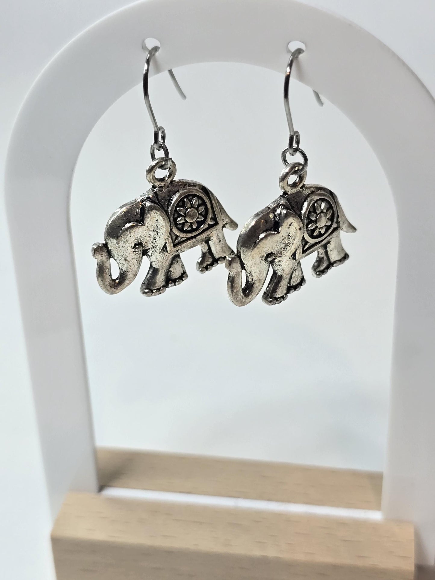 Silver Elephant Charm Earrings | Handmade Animal Jewelry | Symbolic Dangle Earrings