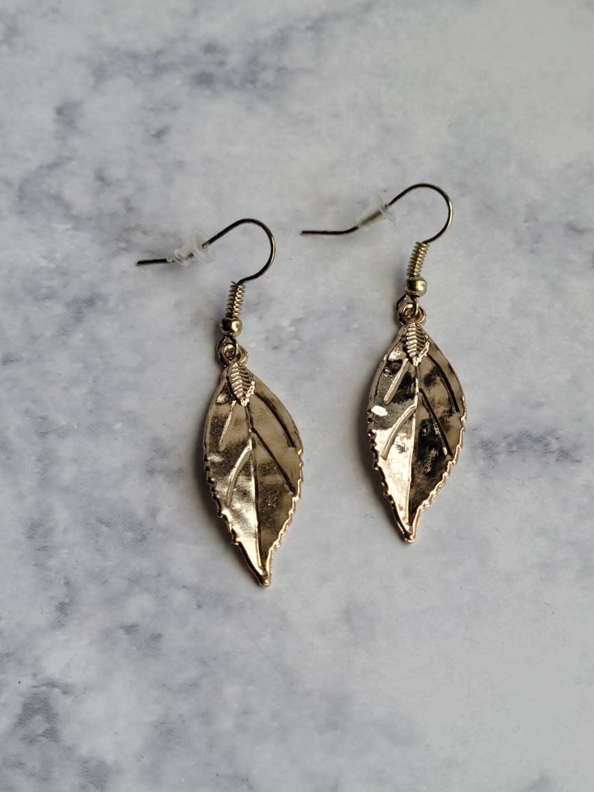 Gold Leaf Earrings | Nature Inspired Dangle Earrings | Minimalist Handmade Jewelry