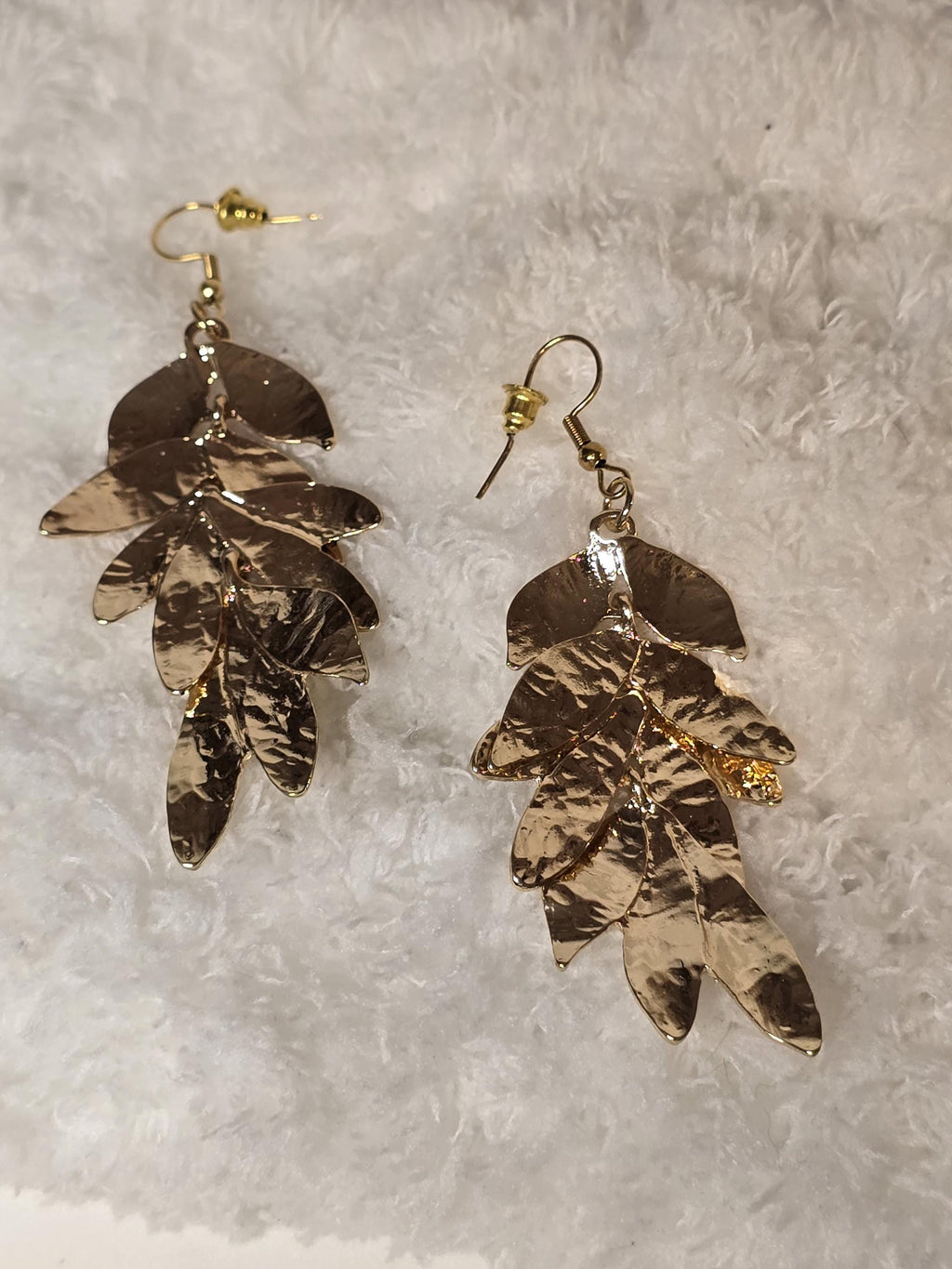 Gold Textured Layered Leaf Earrings
