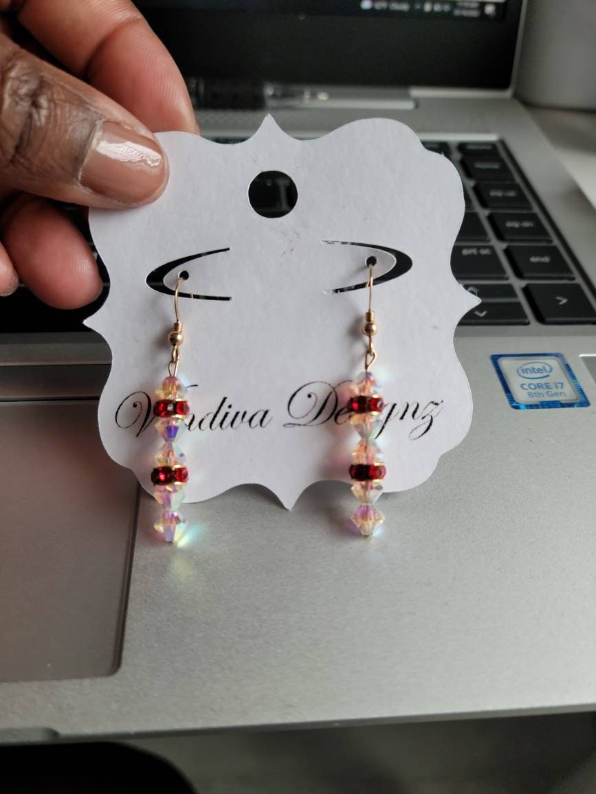 Gold Red Crystal Earrings | Handmade Dangle Earrings | Sparkle Jewelry