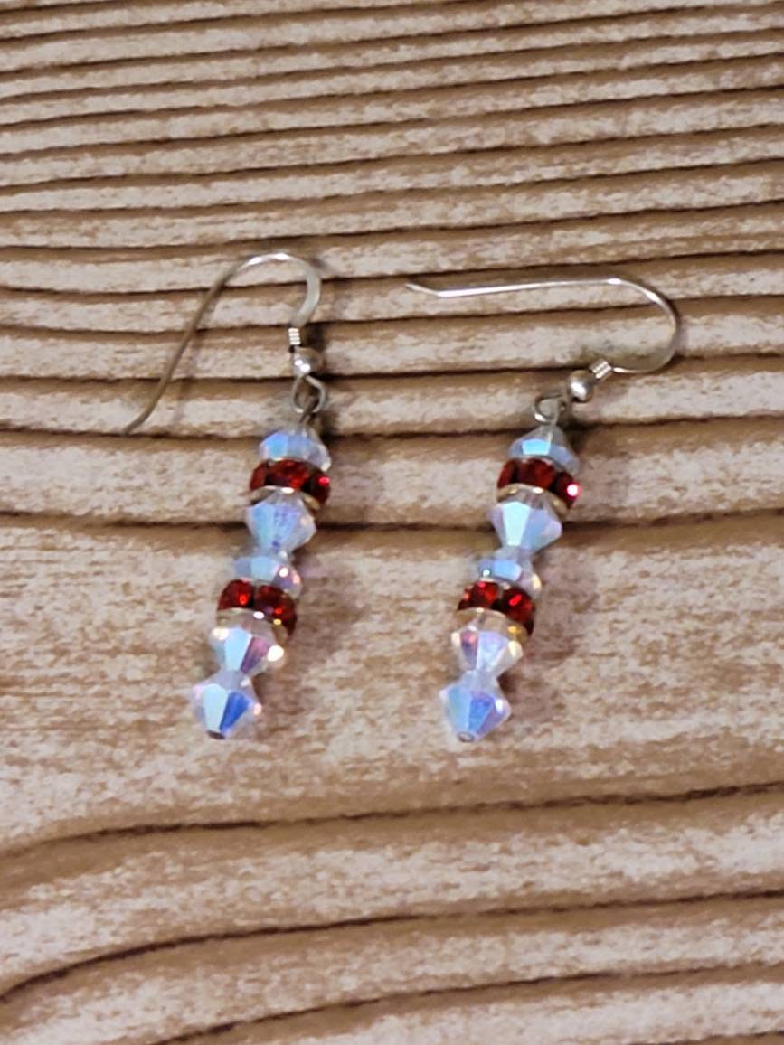 Gold Red Crystal Earrings | Handmade Dangle Earrings | Sparkle Jewelry