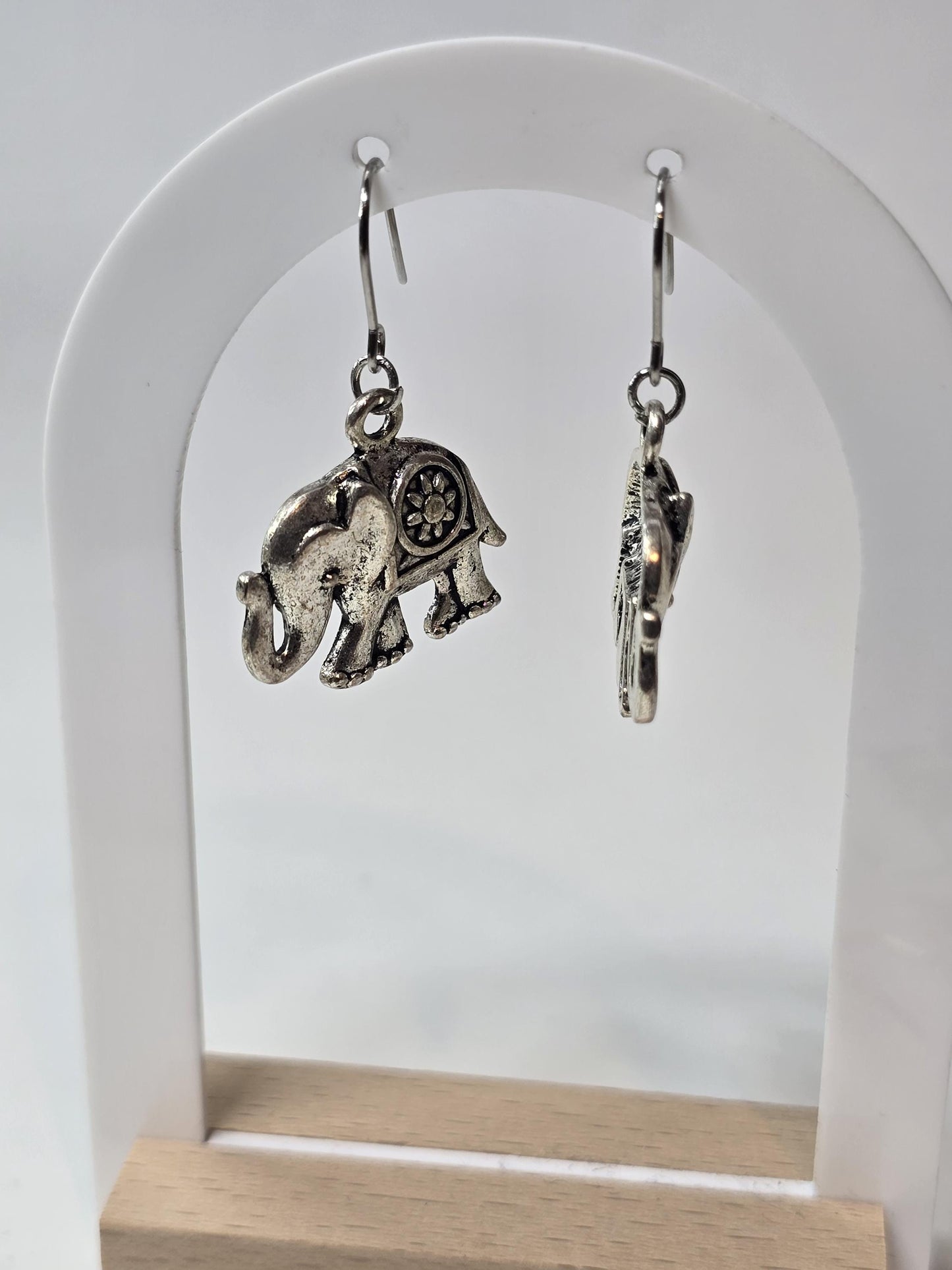 Silver Elephant Charm Earrings | Handmade Animal Jewelry | Symbolic Dangle Earrings