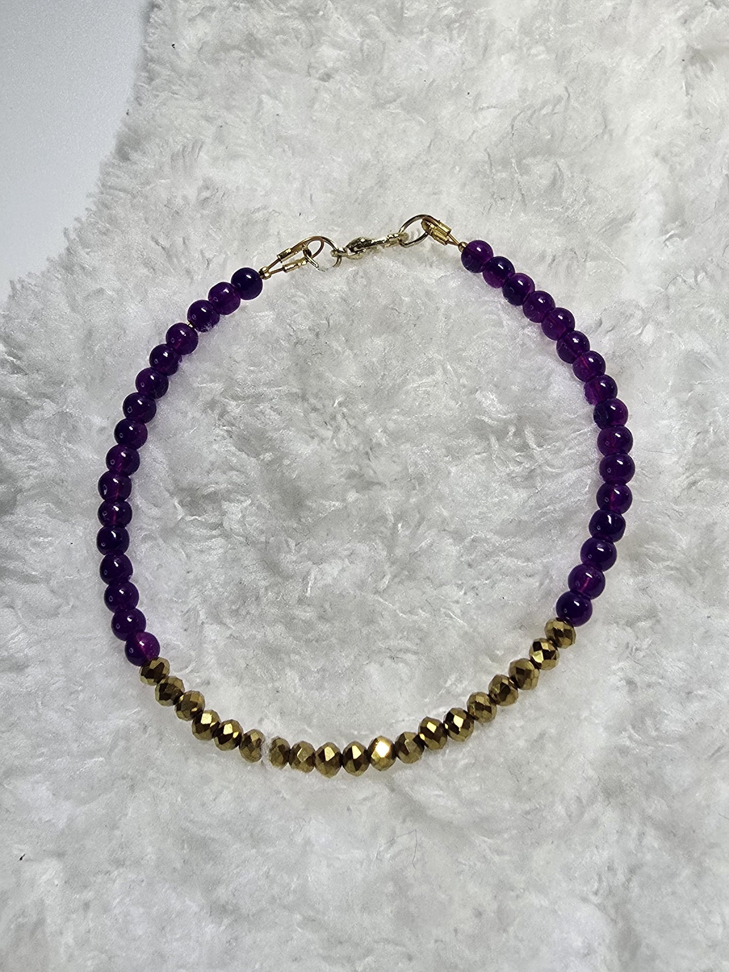 Purple Beaded Jewelry Set, Gold Accent Necklace, Bracelet, Earrings
