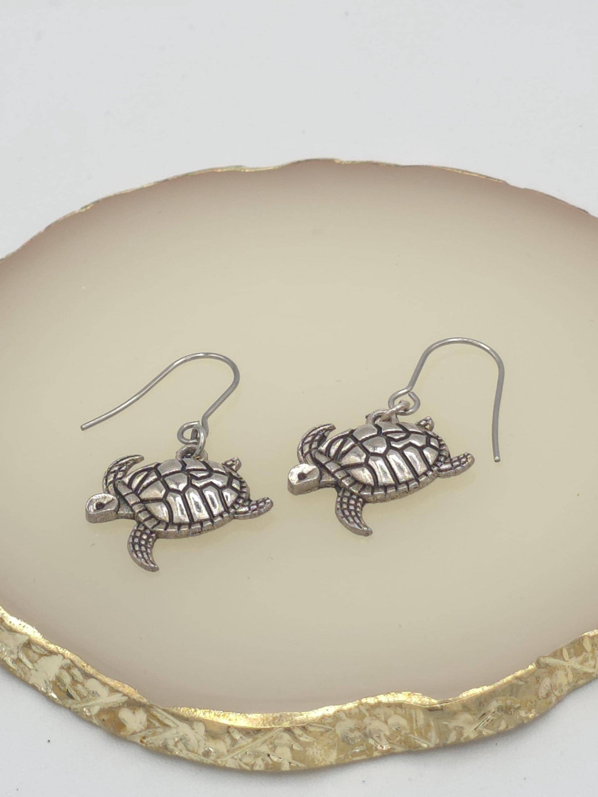 Silver Turtle Dangle Earrings