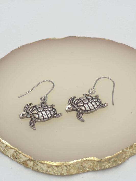 Sea Turtle Earrings | Ocean Inspired Dangle Earrings | Handmade Jewelry